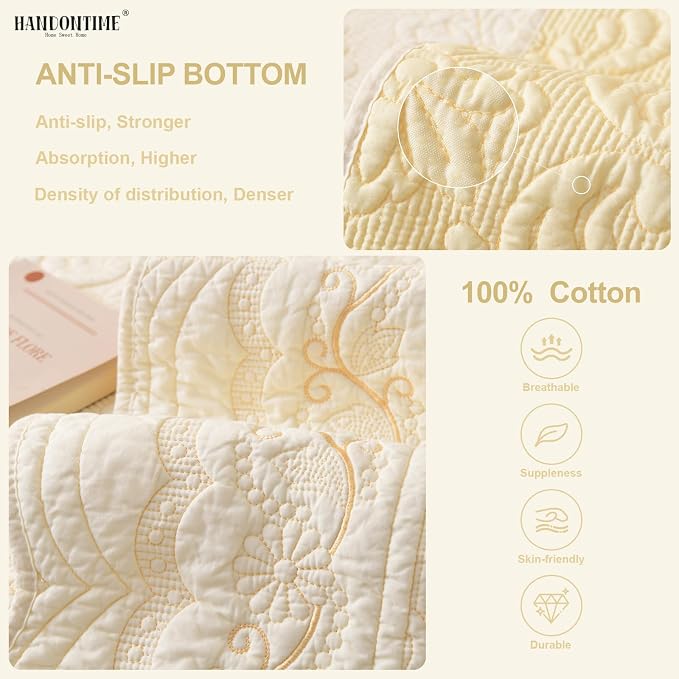 HANDONTIME Cotton Couch Cover for Dogs Breathable & Pet-Friendly Sofa Cover, Embroidery Dog Couch Cover Elegant Floral Quilted Slipcover, Non-Slip Washable Furniture Protector (Ivory, 35.4" x 94.5")