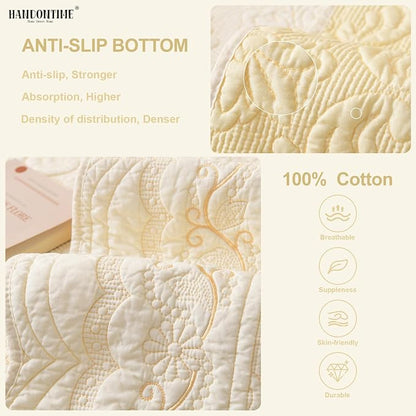 HANDONTIME Cotton Couch Cover for Dogs Breathable & Pet-Friendly Sofa Cover, Embroidery Dog Couch Cover Elegant Floral Quilted Slipcover, Non-Slip Washable Furniture Protector (Ivory, 35.4" x 94.5")