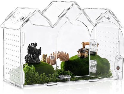 7Pcs Magnetic Acrylic Jumping Spider Enclosure Kit, 9.5" X 3.9" X 6.7" Arboreal Tarantula Enclosure with Feeding Hole for Reptiles Amphibians nnd Spiders