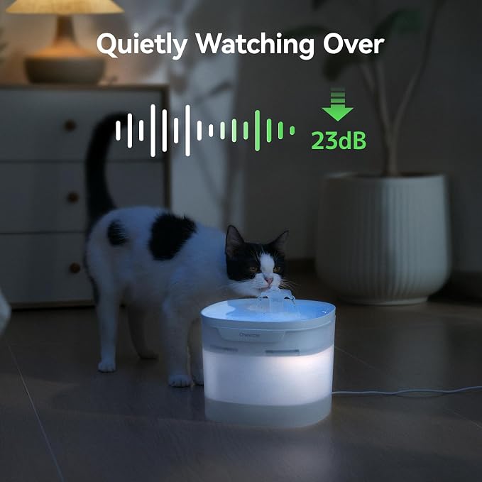 Cheerble Pumpless Cat Water Fountain, 2L/67oz Automatic Pet Fountain, Elfin E1 Lite Cat Fountain for Drinking, MagDrive™ Technology, Continuous Flow Mode, BPA-Free (Blue, E1 Lite)