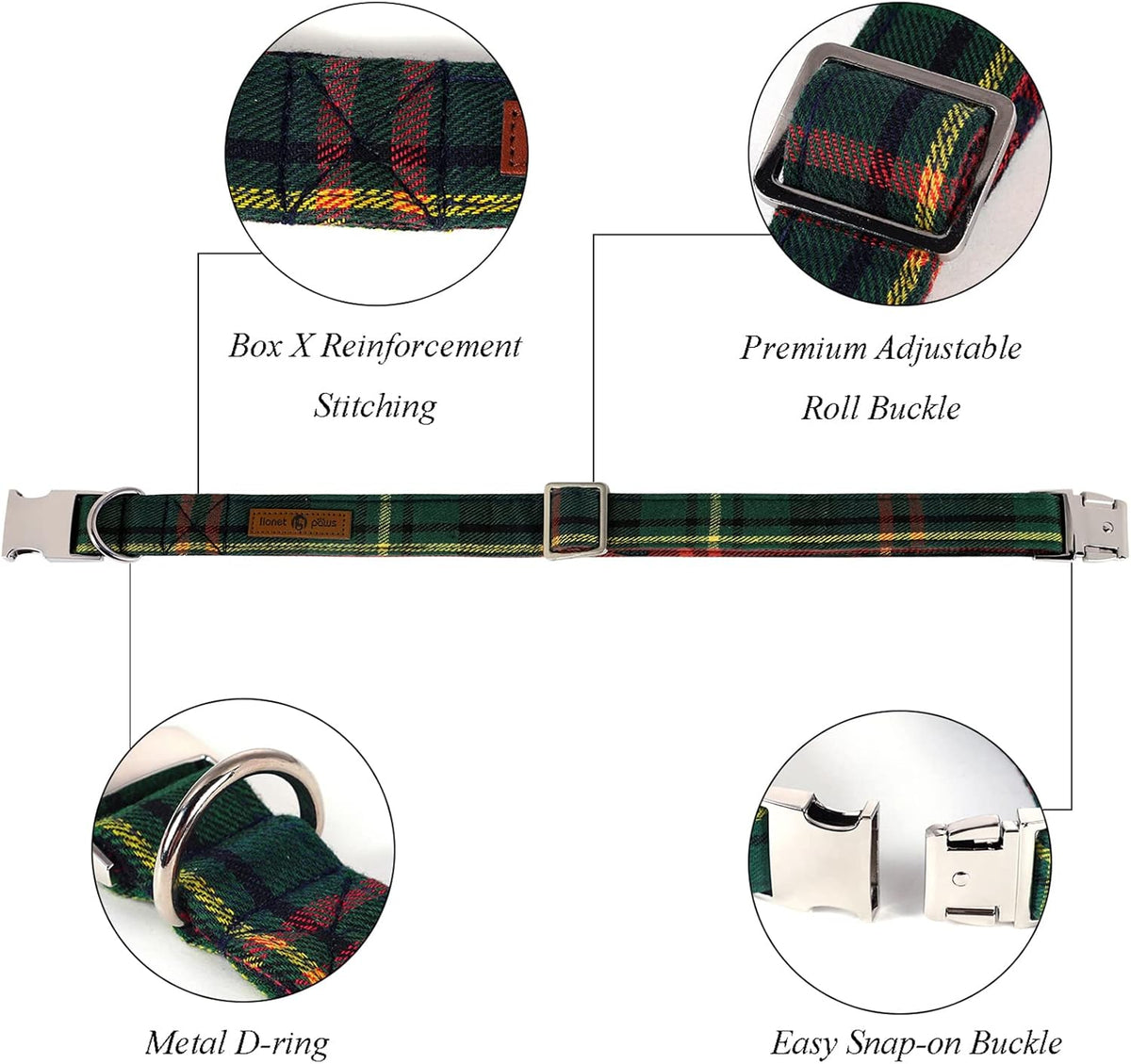 Lionet Paws Christmas Dog Collar with Bowtie Durable Adjustable Handmade Comfortable Bow Tie Dog Collar Cat Collar Green with Metal Buckle for XXS Cats,Girl Boy,Festival,Holiday Style,Neck 7-11in