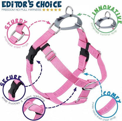 2 Hounds Design Freedom No Pull Dog Harness, Adjustable Harness and Leash Set, Easy Walking & Comfortable Control, Fits Small, Medium & Large Dogs, Solid Colors, Made in USA, 1" LG, Rose