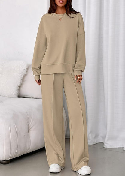 PRETTYGARDEN 2 Piece Sets For Women Fall Trendy Long Sleeve Sweatshirt Wide Leg Pants Loungewear Set Matching Sweatsuit
