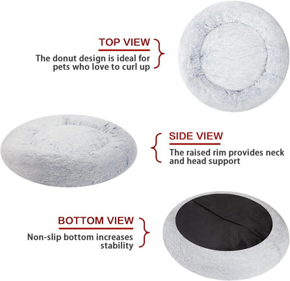 Bedfolks Calming Donut Dog Bed - 45 Inches Round, Plush for Extra Large Dogs, Anti-Anxiety, Washable & Non-Slip (Light Blue, Extra Large)