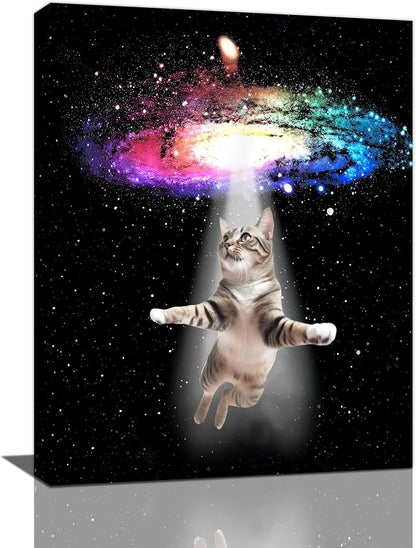 Funny Cat Wall Art Canvas Galaxy Wall Decor Prints Framed Painting Animal Pictures Gifts Artwork for Bathroom Living Dining Kitchen 16"x20"