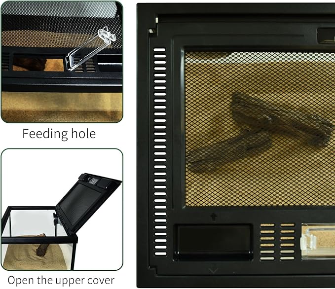 Reptile Glass Terrarium Tank 12"*8"*6",Small Cage Full View with Top Screen Ventilation Habitat Enclosure for Tarantula,Frog,Gecko,Insects,Spiders,Snakes,Hermit Crab,Turtle,Ball Python