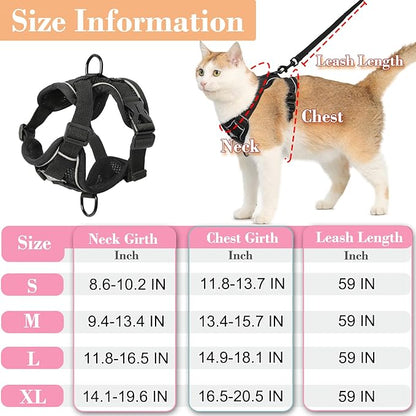 Cat Harness and Leash, Reflective Cat Harness Escape Proof for Walking, Adjustable Kitten Harness and Leash Set, 4 Buckles Easy Control Breathable Cat Vest Harness for All Types of Cats
