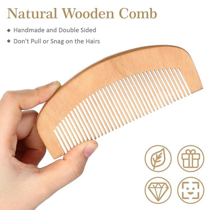 10 Sets Natural Boar Bristle Brush, Pear Wood Dual-Sided Wide Tooth Comb, Travel Pouch - Beard Grooming Kit for Men's Beard Care, Valentine's Gift (Rectangle)