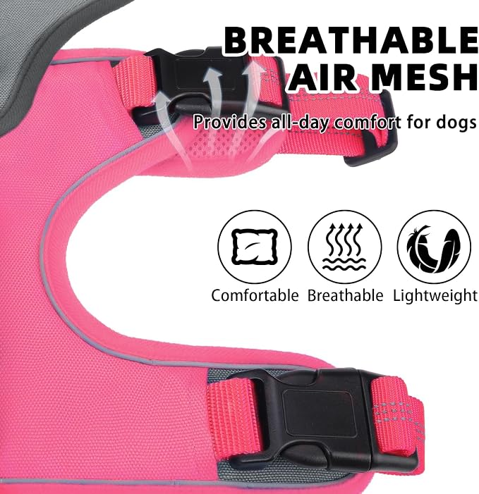 PUPTECK Escape Proof Dog Harness and Leash Set Upgraded No Pull Reflective Dog Vest with Lift Handle, Easy Control Pet Harness for Medium Large Dogs Training Walking Running, Fuchsia, M