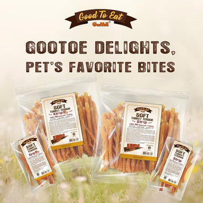 Gootoe Soft Turkey Tendon Stirip 1 lb, Natural Chewy Snack, USA-Sourced Turkey Tendon, Premium Training Chew, Hypoallergenic, Reseal Value Bag, Ideal for Small& Senior Dog, Jumbo Pack