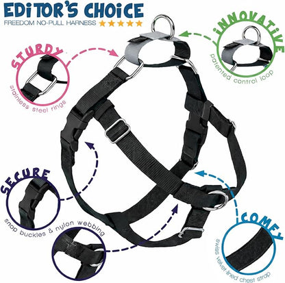 2 Hounds Design Freedom No Pull Dog Harness, Adjustable Harness and Leash Set, Easy Walking & Comfortable Control, Fits Small, Medium & Large Dogs, Solid Colors, Made in USA, 5/8" MD, Black