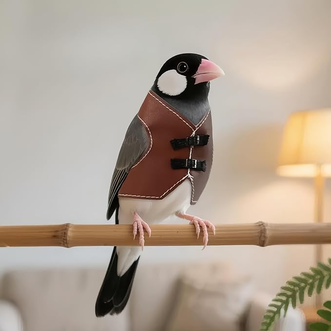 Bird Clothes, Parrot Leather Jacket, Bird Costume Cosplay Photo Prop, Parrot Apparel for Eclectus, Budgerigar, African Greys Parakeet, Conure, Cockatiel, Love Birds-Cowboy Style,Brown,L