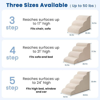 Dog Stairs for High Beds 22.4" H,5-Step Pet Ramp for Small & Medium Dogs | Airpanda Dog Steps with Washable Cover & High-Density Foam,Gentle Curved Design,Ideal for Senior & Short-Legged Dogs,Beige