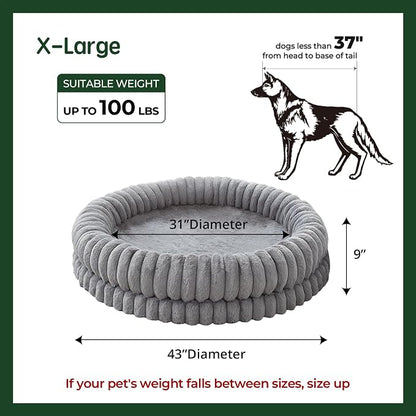 BALANCE Luxury Donut Dog Bed, 43 Inches Round Dog Beds Large Sized Dogs Washable, Orthopedic Calming Dogs Bed for Pets with Anti-Slip Bottom, Gray