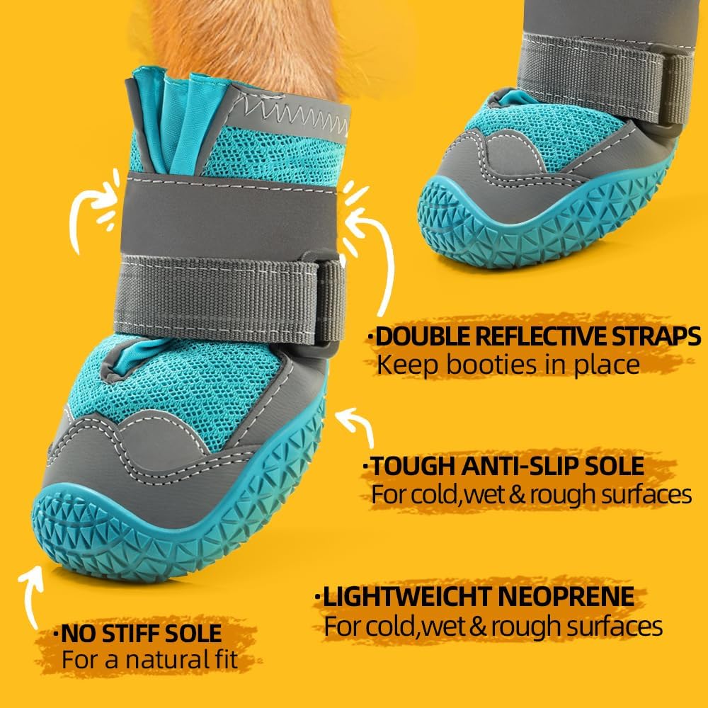 Dog Shoes for Small Dogs, Dog Boots & Paw Protectors for Hardwood Floors, Outdoor Dog Booties for Hot Pavement Winter Snow Hiking, Breathable Dog Shoes with Reflective Strips Size 2