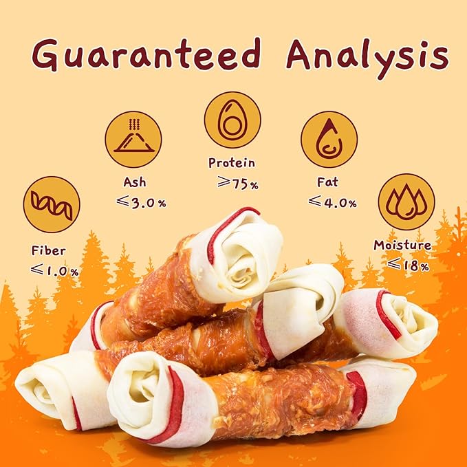 Jungle Calling Chicken Wrap Knotted Bones Dog Chews 6.5" Pack of 4, Long Lasting Beefhide Treats Real Chicken Wrap Rawhide Bones for Large Dogs Training Treats (3 Packs)