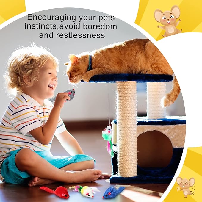 Syhood 120 Pcs Fur Mice Cat Toys Catnip Mouse Toys with Rattle Sound for Cats Mini Mice for Indoor Pets Kitten Interactive Play Assorted Color