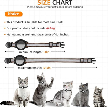 Airtag Cat Collar Breakaway, Odokele Reflective Cats Collars with Apple Air Tag Holder for Kitten, Cat GPS Tracker Adjustable Collars with Safety Quick Release Buckle for Kitties and Puppies - Coffee