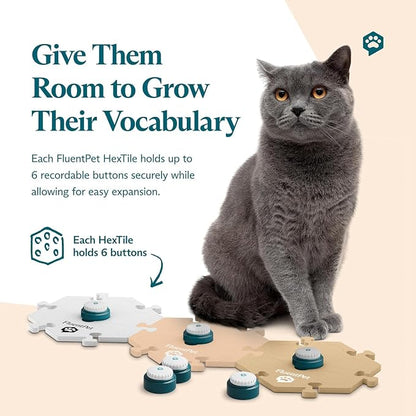 Speak Up Get Started Kit with Clearer Upward-Facing Sound - 6 Recordable Buttons for Dogs & 3 Beige HexTiles | Dog & Cat Communication Buttons Set | with Batteries