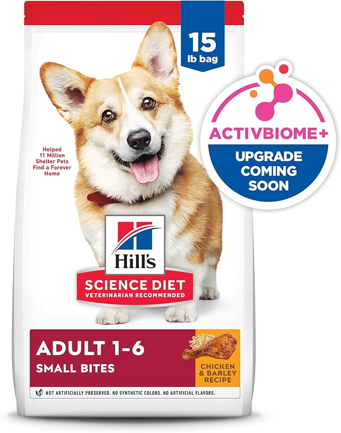 Hill's Science Diet Adult 1-6, Adult 1-6 Premium Nutrition, Small Kibble, Dry Dog Food, Chicken & Barley, 15 lb Bag
