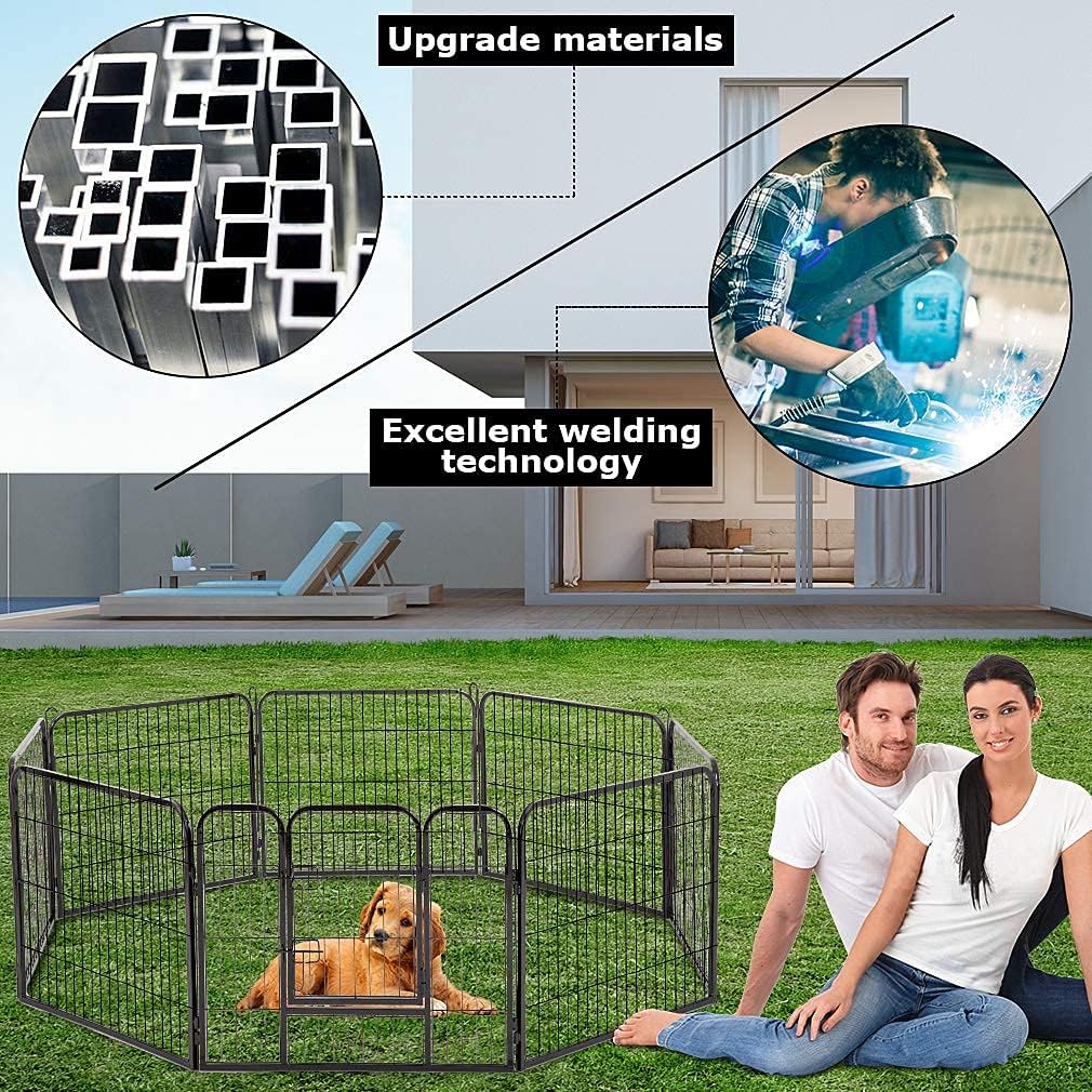 BestPet Dog Playpen Indoor 32 inch 8 Panels Metal Dog Pen Pet Dog Fence Outdoor Exercise Pen with Doors,Pet Puppy Playpen for RV Camping Yard, Black