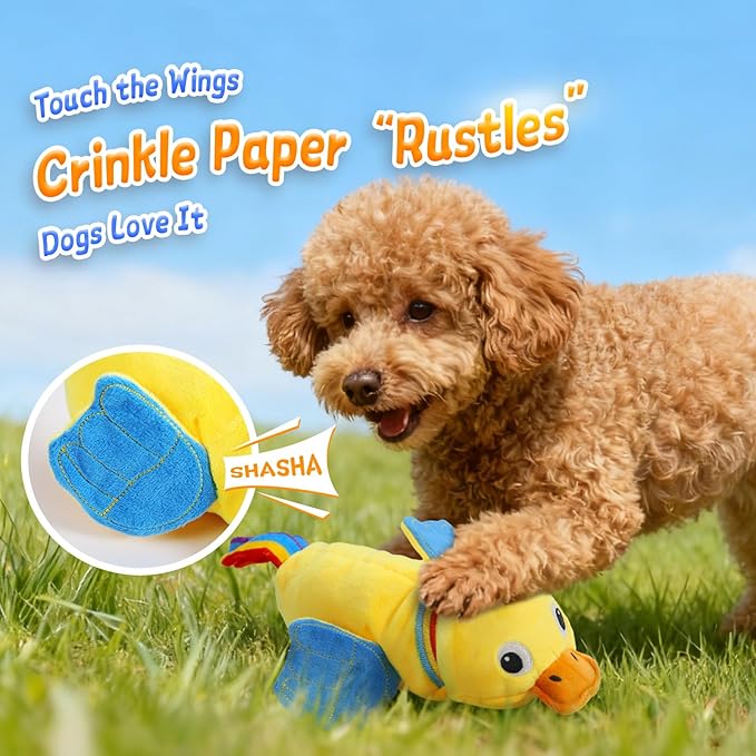 Squeaky Dog Toys, Duck Plush Toy with Crinkle & Squeaker - Puppy Toys to Keep Them Busy, Interactive Chew for Small Medium Dogs