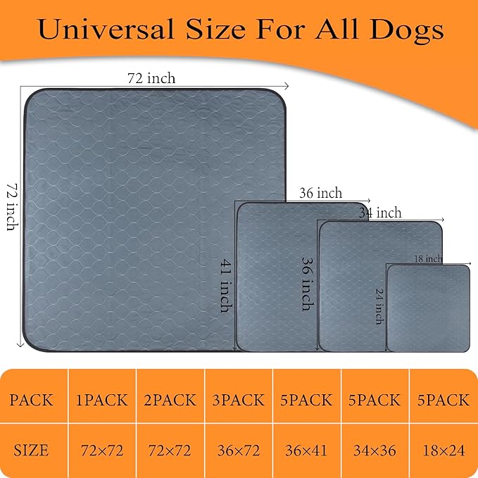 Bunlitent Washable Pee Pads for Dogs 24" x 36", 5 Pack, Ultra-Absorbent