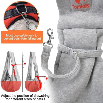 Tomkas Small Dog Sling Carrier - Classic Pocket & Classic Strap - for 3-10 lbs Pets(Grey)