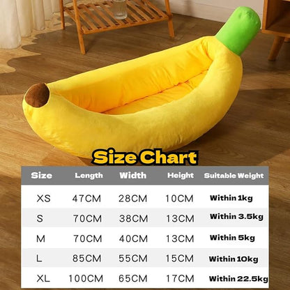 Banana Pet Bed for Small Dogs and Cats, Cozy Enclosed Calming Cave Bed with Removable Plush Cushion for Indoor Kittens Puppies Small Pets (Banana Bed + Mat + Bone Toy, X-Large)