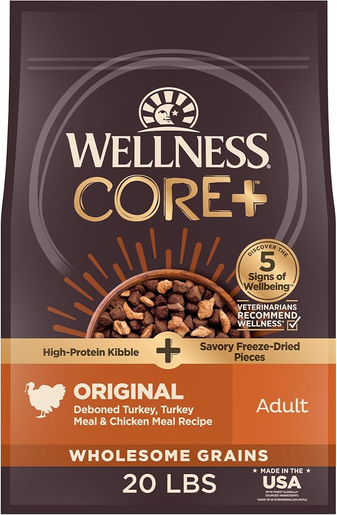 Wellness CORE+ (Formerly RawRev) Grained Dry Dog Food, Original Turkey & Chicken with Freeze Dried Turkey Recipe, 20 Pound Bag