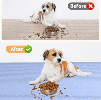 Dog Food Mat, Extra Large 40" x 28" Silicone Pet Feeding Mat with Raised Edge Pet Placemat for Small, Medium, and Large Pets Non-Slip, Easy to Clean (Blue)