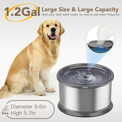 4.5L/1.2Gal Dog Water Bowl, No Spill Stainless Steel Slow Water Bowl for Medium Large Dogs, Large Capacity Splash Proof Slow Drinking Water Bowls with Anti-Slip Mat for Mess Drinkers, Gray | Large Capacity, Slow Drinking Feeder, Splash Proof, with Anti...
