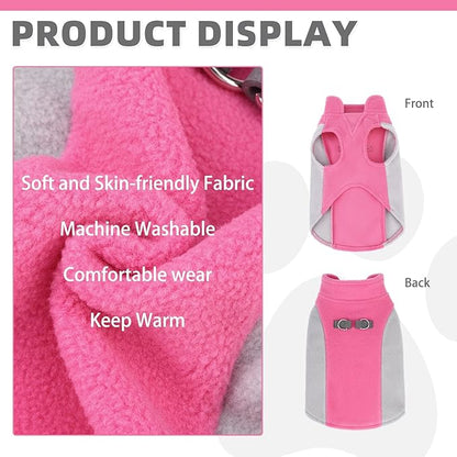 KOOLTAIL Small Dog Sweater - Dog Fleece Vest Jacket with Leash D-Ring for Small Medium Dogs, Soft Pullover Winter Warm Cold Weather Coats, Pet Fall Clothes Outfit for Puppy Cat Boys & Girls, Pink XS