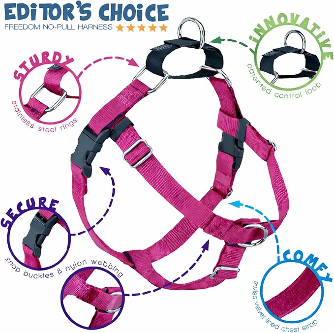 2 Hounds Design Freedom No Pull Dog Harness, Adjustable Harness and Leash Set, Easy Walking & Comfortable Control, Fits Small, Medium & Large Dogs, Solid Colors, Made in USA, 1" XXL, Raspberry