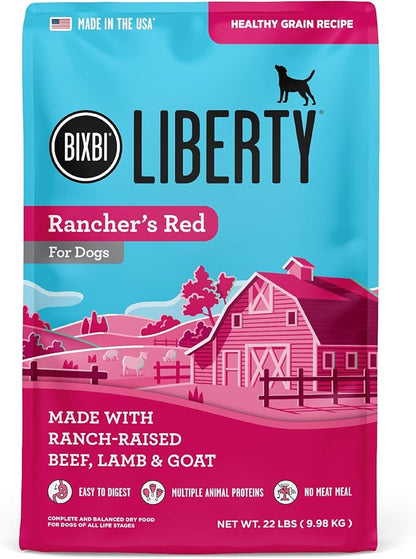 BIXBI Liberty Grain Friendly Dry Dog Food, Rancher's Red Recipe, 22 lbs - Fresh Meat, No Meat Meal, No Fillers - Gently Steamed & Cooked - No Soy, Corn, Rice or Wheat for Easy Digestion - USA Made