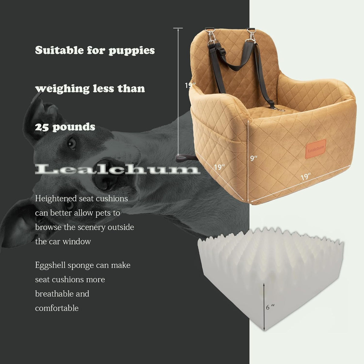 Dog Booster Car Seat for Small/Medium Dogs,Ultra Soft Fabric Filling Memory Foam,Fully Detachable and Washable,Anti-Slip Base,3 Straps Easy to Install(Coffee,Medium)