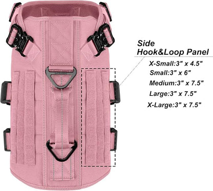 ICEFANG No Pull Tactical Dog Harness for X-Large Dogs,Adjustable Dog Vest | Control Handle,MOLLE Panel,Front Hook,3 Leash Clips,Soft Padded,for walking training,Pink,X-Large