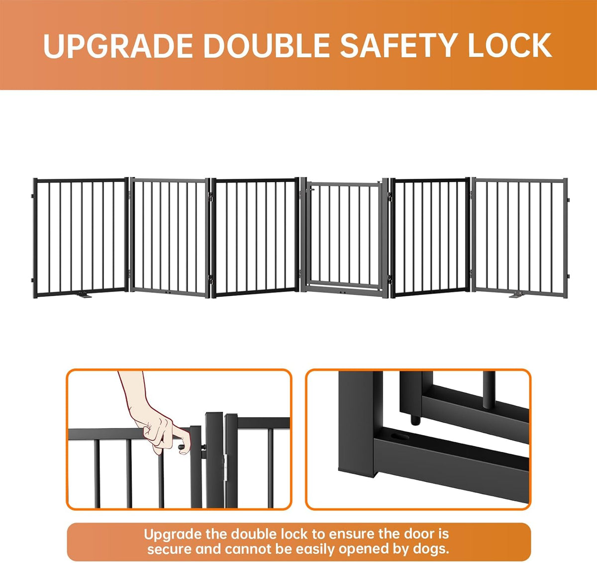 Full Metal Freestanding Dog Gate with Door, 24'' Height Foldable Pet Dog Fence for Indoor & Outdoor, 6 Panels Extra Wide Free Standing SmallDog Gates for Doorways,House,Stairs,Porch,Deck,Yard