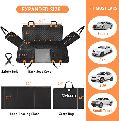 Dog Car Seat Cover Back Seats Protector, Backseat Extender Hard Bottom Rear Seat Pet Cover for Dogs, Waterproof Carseat Covers Dog Hammock Travel Accessories for Car,SUV,Truck