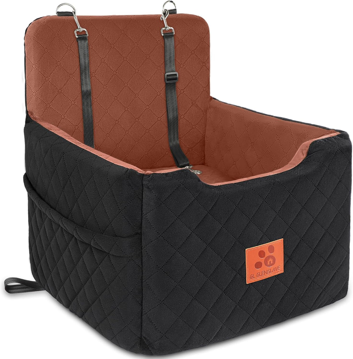 Dog Car Seat for Small/Medium Dogs Under 35lbs,Memory Foam Dog Booster Seats,Detachable and Washable Traval Pet Car Seat, Dogs Bed with 2 Safety Belts(Balck/Brown)