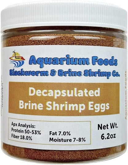 Aquatic Foods Inc. Decapsulated Brine Shrimp Eggs, Non Hatching Shell Free Artemia Cysts. These Eggs Ready to Feed Small Tropicals, Killies, Corals, Anemones, All Fry & Babies…6.2oz Small Round Jar