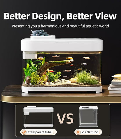 Smart Fish Tank Aquarium 3 Gallon with Heater, Temperature Monitor, 3 Stage Filtration, 8 Color Lighting, Aquarium Siphon, Small Betta Tank Kit, Acrylic
