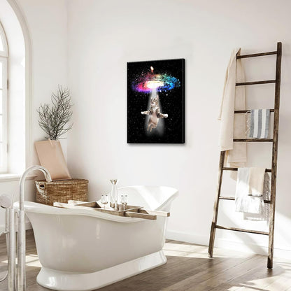 Funny Cat Wall Art Canvas Galaxy Wall Decor Prints Framed Painting Animal Pictures Gifts Artwork for Bathroom Living Dining Kitchen 16"x24"