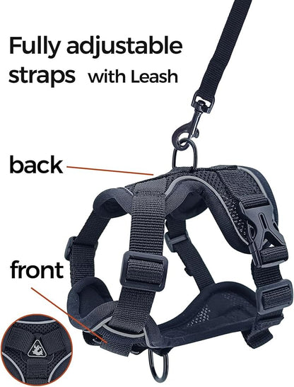Cat Harness and Leash Set Escape Proof Tactical Extra Large Kitten Harness Emotional Support Cat Vest, Black, XL