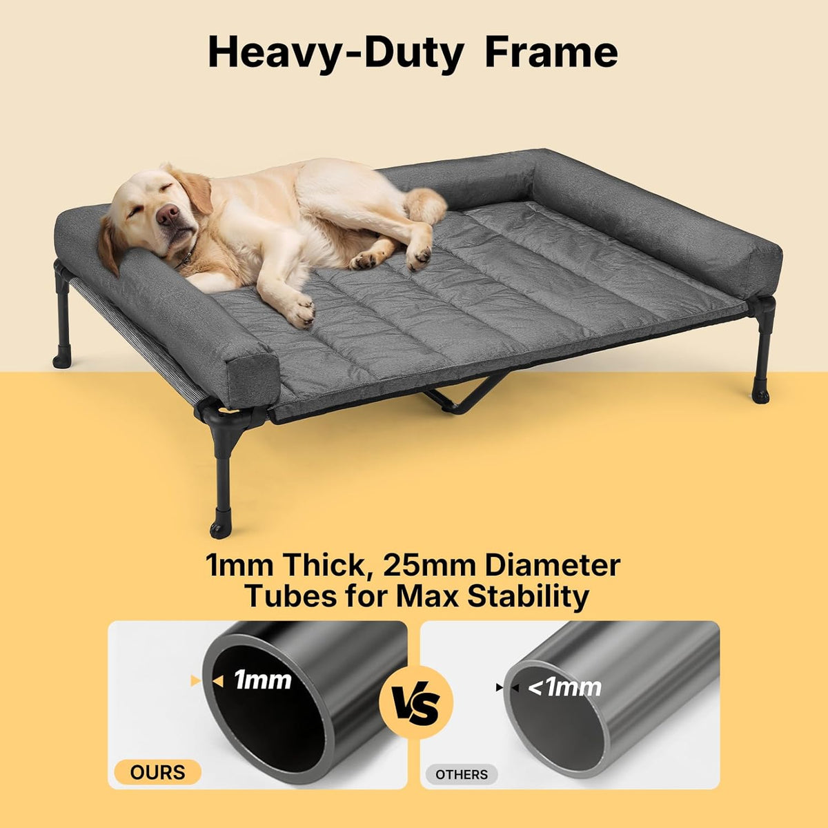 Veehoo Cooling Elevated Dog Bed Add Removable Waterproof Bolster Cushion Mat, Raised Pet Cot with Breathable Teslin Mesh, No-Slip Feet, Dog Couch Bed for Indoor Outdoor, 53 inches, Black Silver