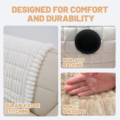 Couch Cover for Dogs Washable,Non Slip Fuzzy Durable Pet Friendly Cozy | Soft Slipcovers for 3 Cushion Sofa Cover,Plush Thick Protector Fits Mat Bed Leather & Fabric Couches (White 27.6"x82.7")