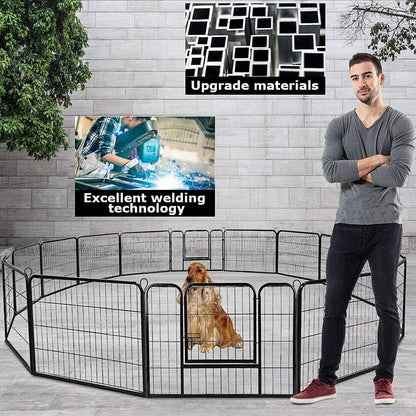 BestPet Dog Playpen Indoor 32 inch 16 Panels Metal Dog Pen Pet Dog Fence Outdoor Exercise Pen with Doors,Pet Puppy Playpen for RV Camping Yard, Black