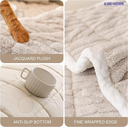 HANDONTIME Dog Couch Cover Protector, Fuzzy Couch Cover for Dogs Washable, Non Slip Geometric Jacquard Sofa Covers for 3 Cushion Couch Sofa Protector Pet Friendly Pets Mat(Khaki, 35.4" x 70.9")