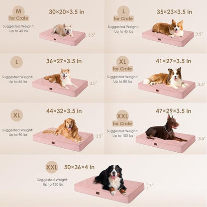 EHEYCIGA Orthopedic Dog Bed Large with Removable Washable Cover, 44IN Pink | Egg Crate Foam Support, Durable Oxford fabric, Non-Slip Bottom, Machine Washable, Soft Waterproof Plush Pet Bed Mat For Crate