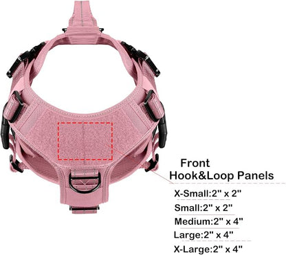 ICEFANG No Pull Tactical Dog Harness for X-Large Dogs,Adjustable Dog Vest | Control Handle,MOLLE Panel,Front Hook,3 Leash Clips,Soft Padded,for walking training,Pink,X-Large